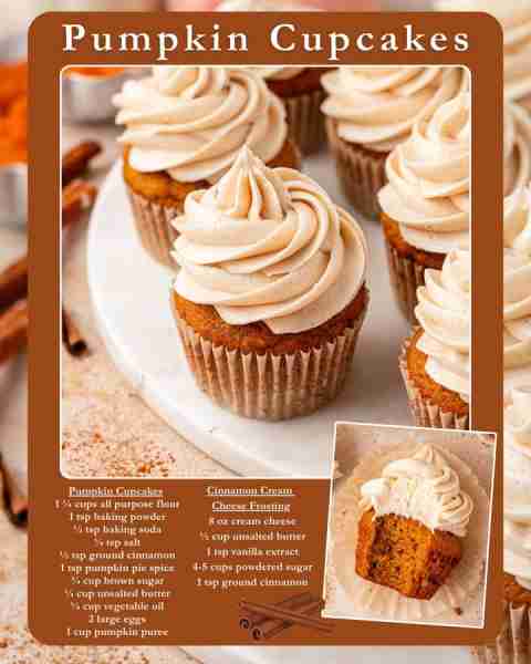🎃 Pumpkin Cupcakes 🎃 1 ¼ cups all-purpose flour 1 tsp baking powder ½ tsp baking soda ¼ tsp salt ½...
