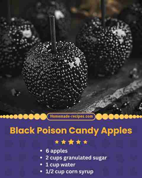 Black Poison Candy Apples 📋 Ingredients: • 6 apples • 2 cups granulated sugar • 1 cup water • 1/2 c...