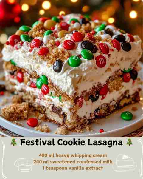 🎄 Festival Cookie Lasagna 🎄 Ingredients • 450 grams chocolate chip cookies (or any soft, chewy coo...