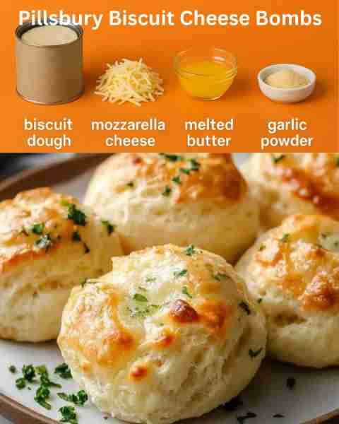 Pillsbury Biscuit Garlic Butter Cheese Bombs Recipe below👇💬