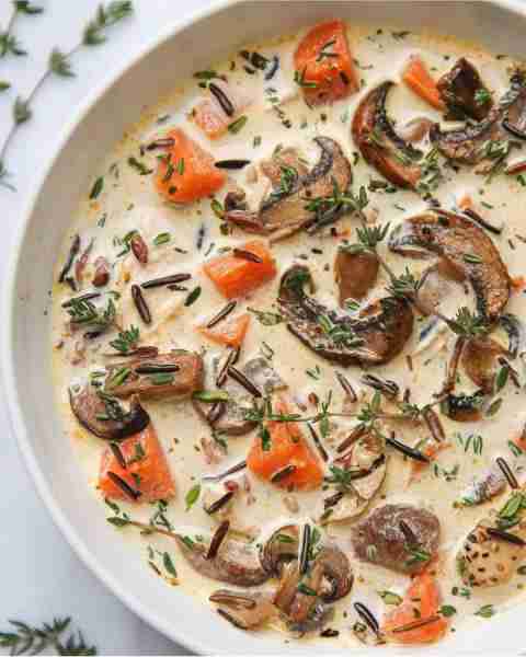 🥕 🍄‍🟫🥬 Creamy Chicken and Wild Rice Soup with Mushrooms and Sweet Potatoes (or Carrots).🥕 🍄‍🟫🥬