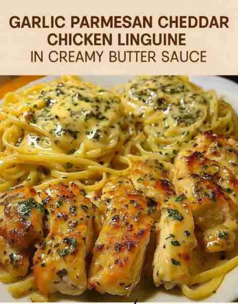Garlic Parmesan Cheddar Chicken Linguine in Creamy Butter Sauce Ingredients: 8 ounces linguine pasta...