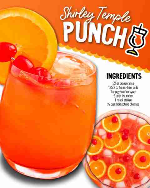 The perfect party punch for crisp fall nights 🍂🥤 Shirley Temple Punch never goes out of style! Ing...