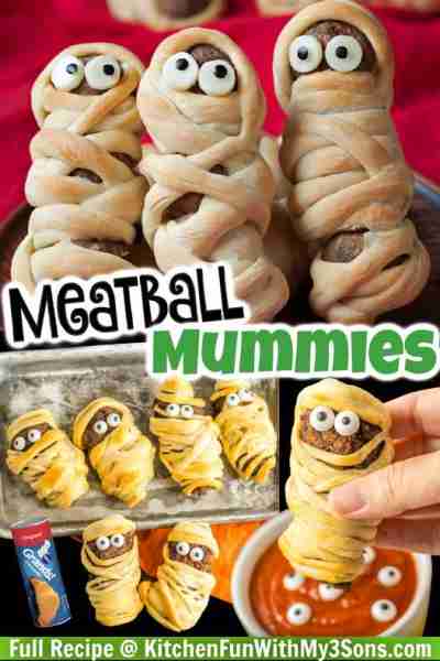 Full Recipe 👇 MEATBALL MUMMIES - so fun for Halloween!! 🧡🖤 Such a cute and EASY dinner to make fo...