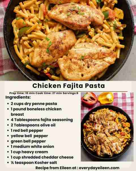 Chicken Fajita Pasta, everything you love about fajitas in an easy pasta dinner. Recipe link in comm...