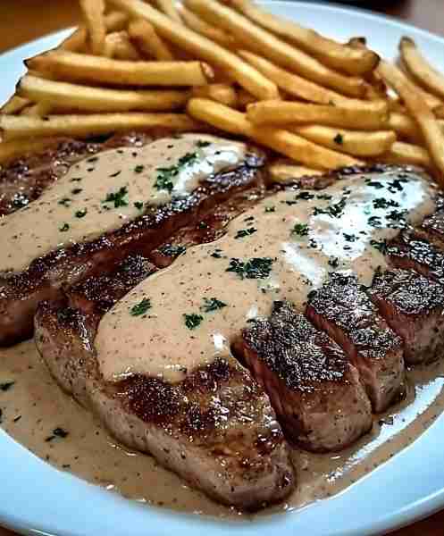 Steak with Garlic Cream Sauce – A Dinner Worth Savoring 🍷🧄 Ingredients 🛒 2 ribeye or sirloin stea...