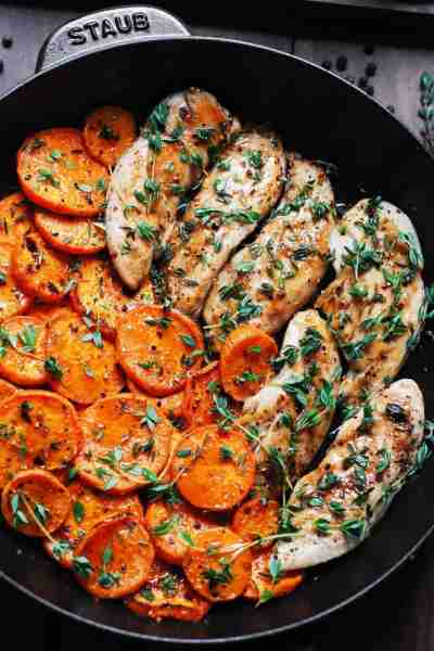 Maple Butter Chicken with Sweet Potatoes and Fresh Thyme. 🍁 𝐆𝐋𝐔𝐓𝐄𝐍-𝐅𝐑𝐄𝐄, 𝐍𝐎 𝐂𝐑𝐄𝐀𝐌, 𝐍𝐎 𝐂𝐇𝐄𝐄𝐒𝐄. 🍁 Th...