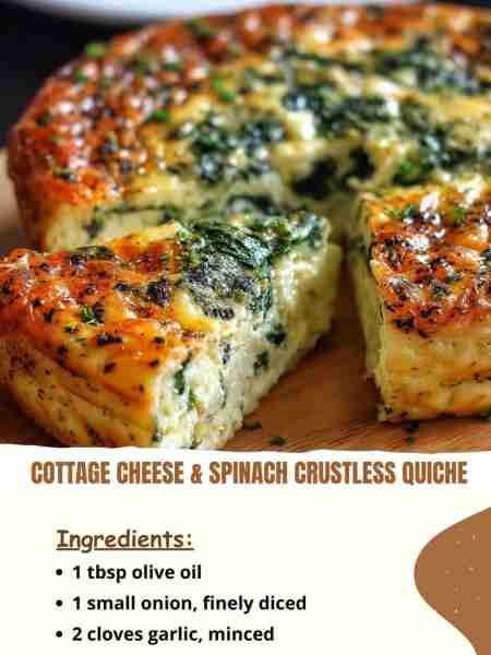 Cottage Cheese & Spinach Crustless Quiche Ingredients 1 tbsp olive oil 1 small onion, finely diced 2...
