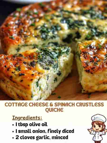 Cottage Cheese & Spinach Crustless Quiche Ingredients 1 tbsp olive oil 1 small onion, finely diced 2...