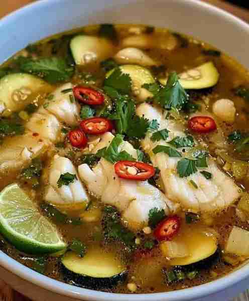 SPICY LEMONGRASS FISH SOUP Ingredients: 1 lb (450g) white fish fillets (like cod or halibut), cut in...