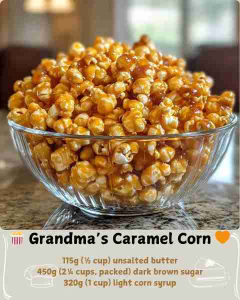 🍿 Grandma’s Caramel Corn 🧡 Ingredients 24 cups freshly popped plain white popcorn (from 3 standard...