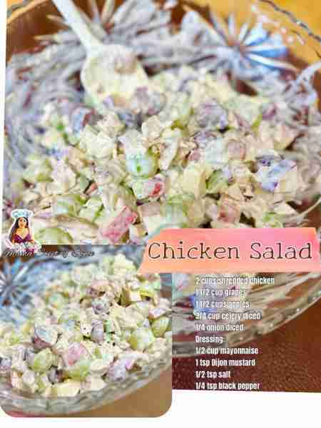 Delicious Chicken Salad Recipe: 2 cups shredded chicken (I use left over rotisserie chicken) 1 1/2 c...