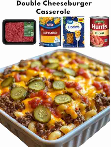 - 1 lb ground beef - 1 onion, diced - 1 can diced tomatoes - 1 can tomato sauce - 1 cup shredded che...