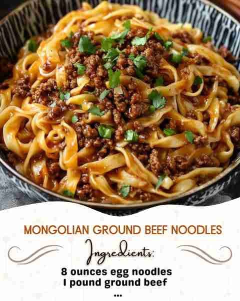 Mongolian Ground Beef Noodles Ingredients: 8 ounces egg noodles 1 pound ground beef 2 tablespoons...