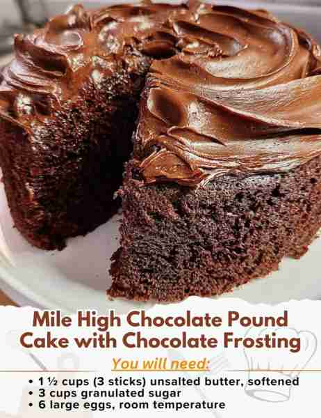 Mile High Chocolate Pound Cake with Chocolate Frosting Ingredients: For the Pound Cake: - 1 ½ cups (...