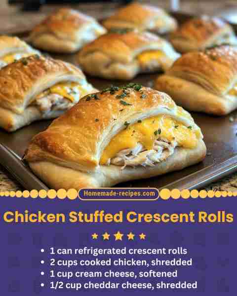 Chicken Stuffed Crescent Rolls 📋 Ingredients: • 1 can refrigerated crescent rolls • 2 cups cooked c...