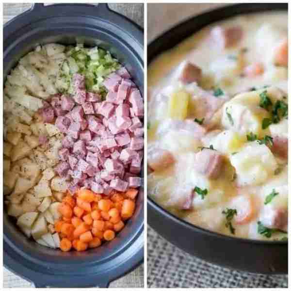 Slow Cooker Ham and Potato Soup INGREDIENTS: 8 cups russet potatoes, diced 1 yellow onion, diced 2 l...