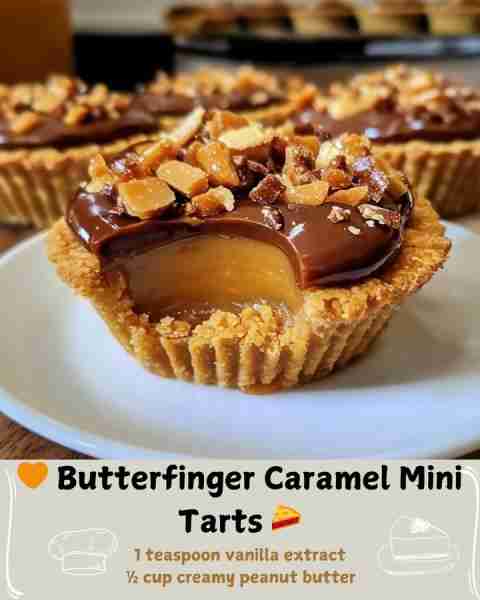 🧡 Butterfinger Caramel Mini Tarts 🥧 Ingredients For the Crust: 1 ½ cups finely crushed vanilla waf...