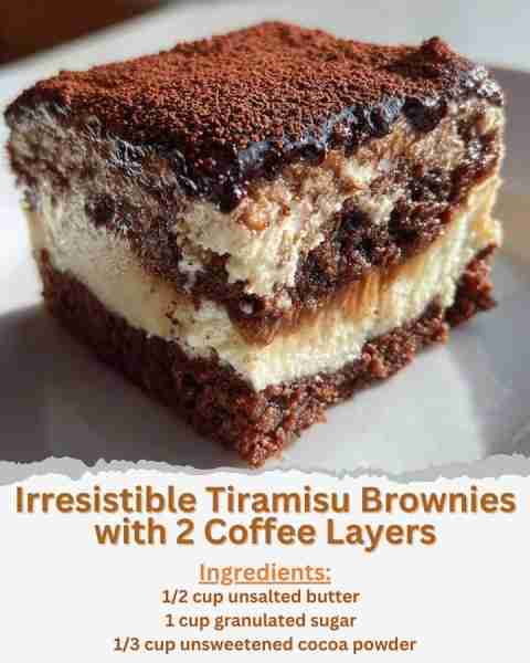 Irresistible Tiramisu Brownies with 2 Coffee Layers Ingredients: - 1/2 cup unsalted butter - 1 cup g...