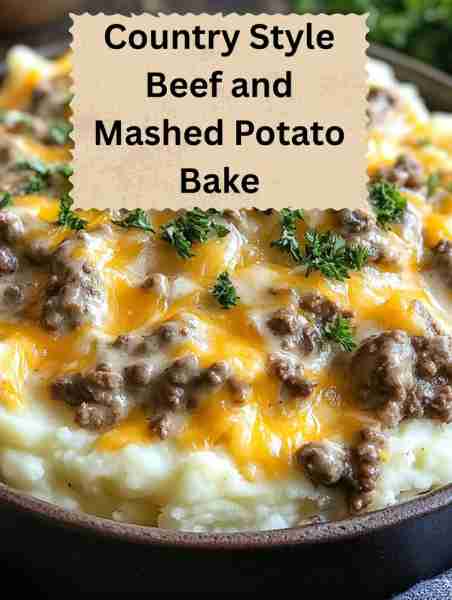 Country Style Beef and Mashed Potato Bake Ingredients: - 1 pound ground beef - 1 onion, diced - 2 cl...