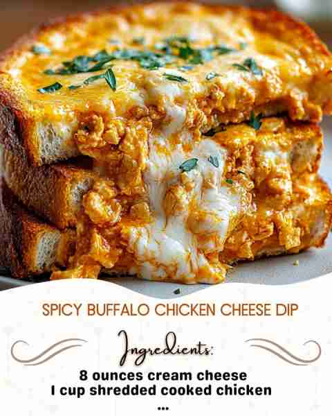 Spicy Buffalo Chicken Cheese Dip Ingredients: 8 ounces cream cheese, softened 1 cup shredded cooked...