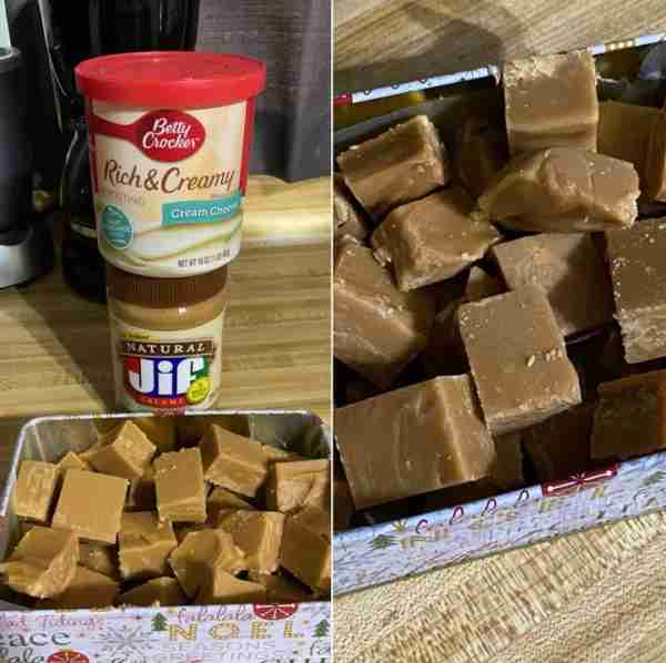 EASY fudge, 2 ingredients One jar of peanut butter, one container of icing, your choice of flavor, M...