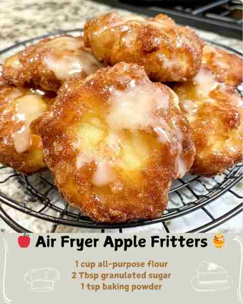 🍎 Air Fryer Apple Fritters 🍯 Ingredients Fritter Batter 2 apples, cored and diced (peel if you lik...