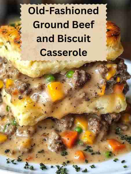 Old-Fashioned Ground Beef and Biscuit Casserole Ingredients: - 1 pound ground beef - 1 onion, choppe...