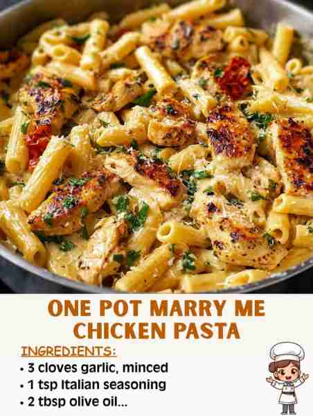 🍝 One Pot Marry Me Chicken Pasta 🛒 Ingredients 2 tbsp olive oil 1 lb chicken breast, cut into cube...