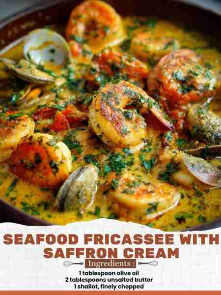 Seafood Fricassee with Saffron Cream Ingredients: 1 tablespoon olive oil 2 tablespoons unsalted butt...