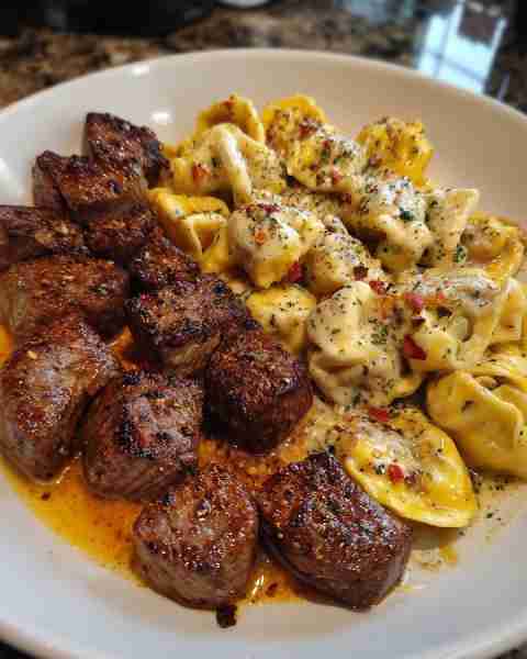 Garlic Butter Steak Tips with Cheesy Tortellini in Mozzarella Sauce Ingredients: 1 ½ lbs sirloin or...