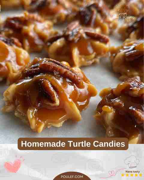Homemade Turtle Candies Ingredients: - 2 cups pecan halves - 1 bag (11 oz) soft caramels (like Kraft...