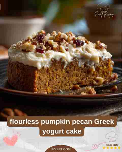 This flourless pumpkin pecan Greek yogurt cake is a wholesome and nutty autumnal treat. With a tende...