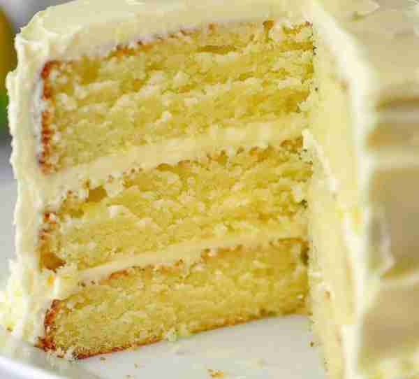 Three-layer Lemon Cake with Frosting Ingredients: For the cake: 2 ½ cups all-purpose flour 2 ½ teas...