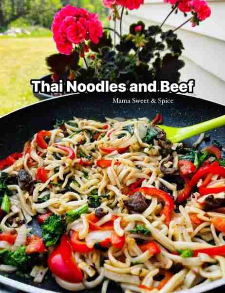 Delicious Beef and Thai noodles stirfry Recipe: 1 cup beef strips plus 1/4 tsp of baking soda 1 Onio...