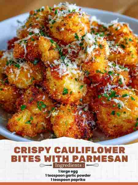 Crispy Cauliflower Bites with Parmesan Ingredients: 1 large egg 1 teaspoon garlic powder 1 teaspoon...