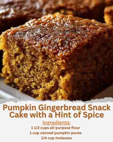 Pumpkin Gingerbread Snack Cake with a Hint of Spice Ingredients: - 1 1/2 cups all-purpose flour - 1...