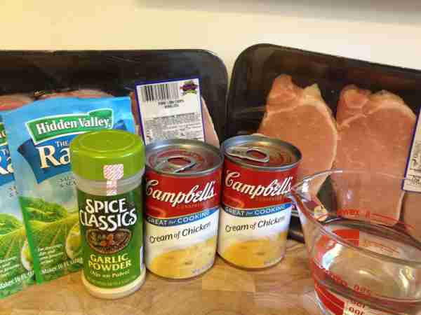 Day 9 of Eating at Home- Crock Pot Ranch Pork Chops Ingredient: 4-6 pork chops 2 cans cream of chick...