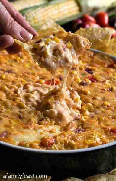 Southwestern Cheesy Corn Dip Ingredients 1 cup fresh Roma tomatoes, cut into large pieces 1 1/2 teas...