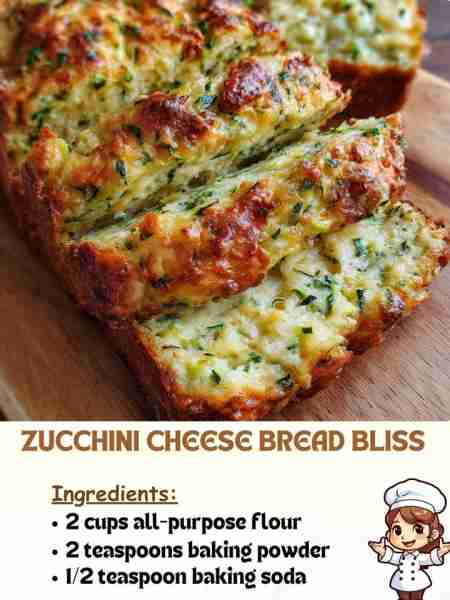 Zucchini Cheese Bread Bliss Ingredients 2 cups all-purpose flour 2 teaspoons baking powder ½ teaspoo...