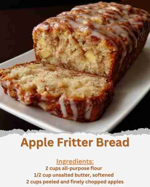 Apple Fritter Bread Ingredients: - 2 cups all-purpose flour - 1 1/2 teaspoons baking powder - 1/2 te...