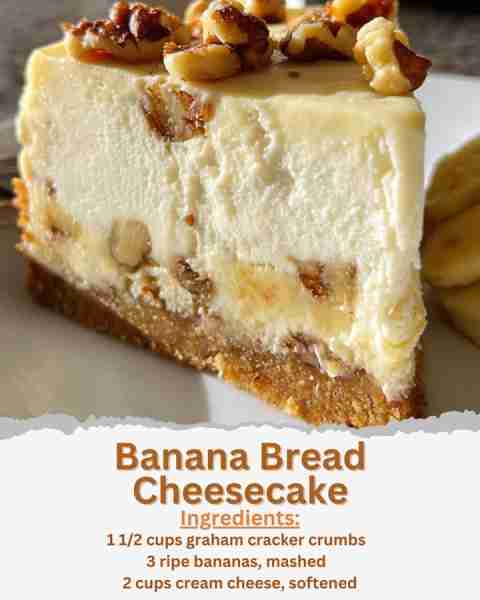 Banana Bread Cheesecake Ingredients: - 1 1/2 cups graham cracker crumbs - 1/4 cup sugar - 1/2 cup un...