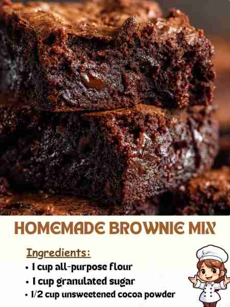 Homemade Brownie Mix Ingredients 1 cup all-purpose flour 1 cup granulated sugar ½ cup unsweetened c...