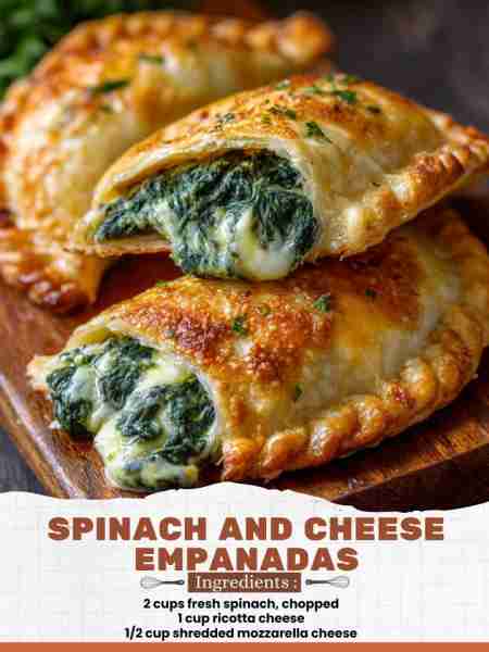 Spinach and Cheese Empanadas Ingredients: 2 cups fresh spinach, chopped 1 cup ricotta cheese 1/2 cup...