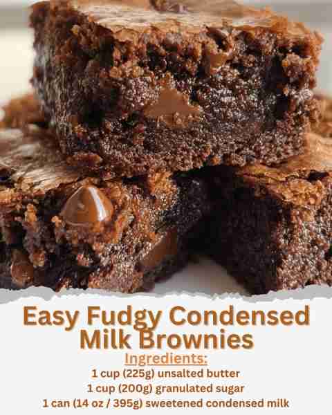 Easy Fudgy Condensed Milk Brownies Ingredients: - 1 cup (225g) unsalted butter - 1 cup (200g) granul...