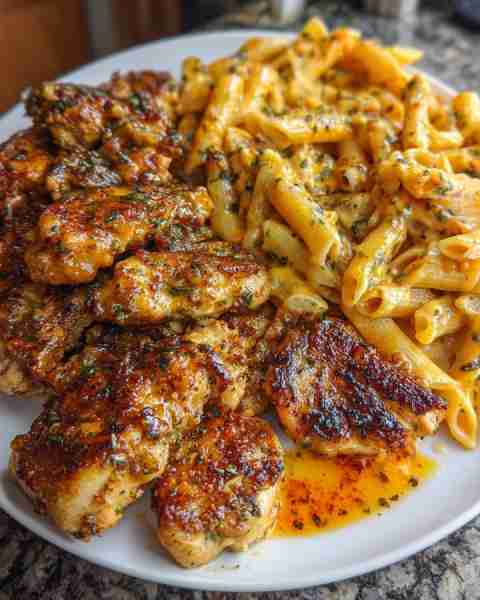 Garlic Butter Cajun Chicken with Cheddar Parmesan Penne Ingredients: 2 large chicken breasts, cut in...