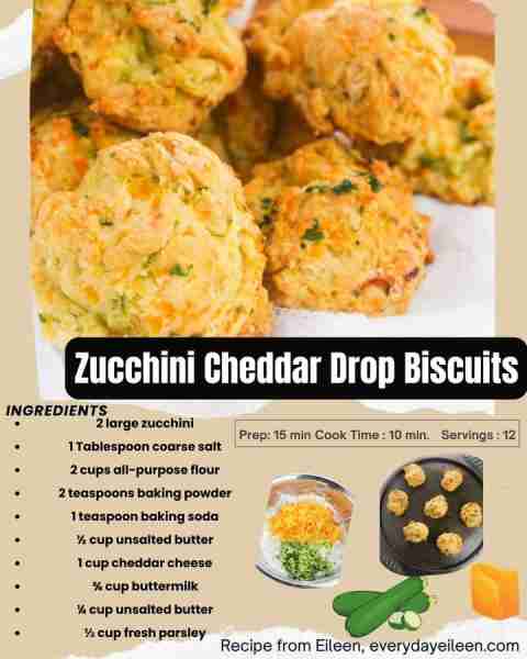 Zucchini Cheddar Drop Biscuits! 🥒🧀🥒🧀 👇👇 Recipe link in comments below.