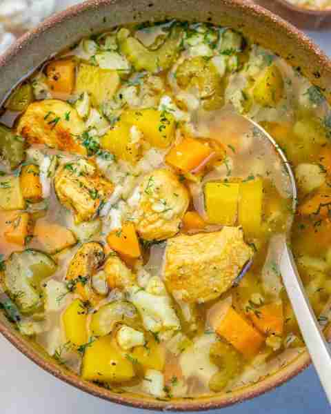 Nourish your body and warm your soul with hearty and healthy Chicken Cauliflower Rice Soup.
