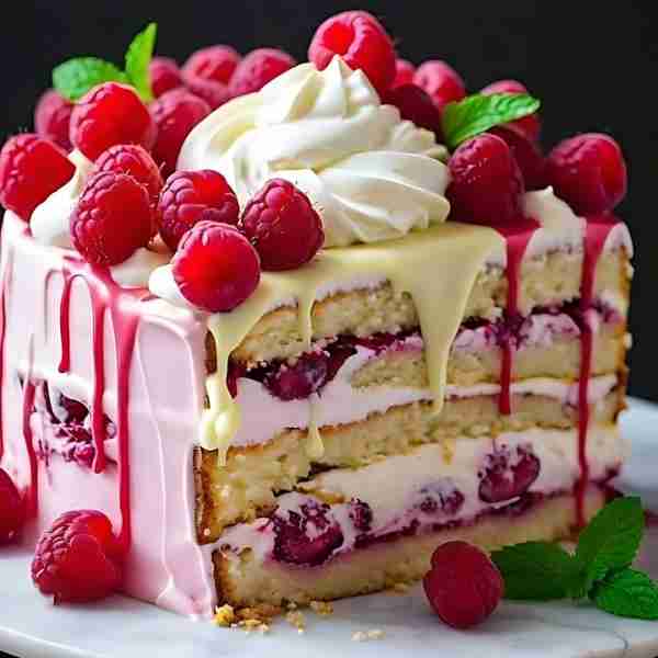 Raspberry White Chocolate Cake: *Ingredients:* For the cake: - 2 1/4 cups (285g) all-purpose flour -...