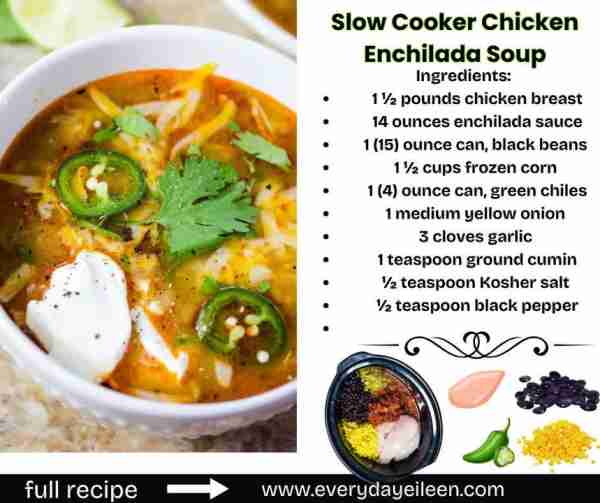 Slow Cooker Chicken Enchilada Soup, everything goes right into the slow cooker. Recipe link in comme...